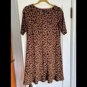 Lands' End Leopard Print Shift Dress Ruffle Hem - Size XS 2-4